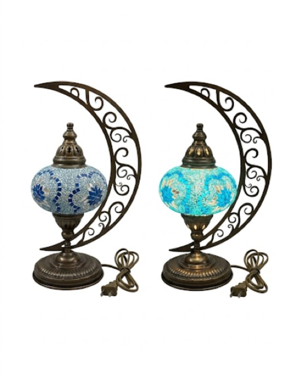 Turkish Mosaic Moon Table Lamp - Blue/Teal, Unbranded